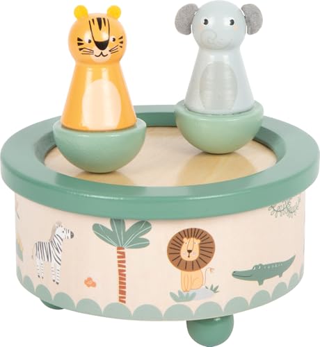 small Foot Spieluhr „Safari“ aus FSC® 100%-zertifiziertem Holz, kindgerecht gestaltet mit Tiger und Elefant, für Kinder ab 2 Jahren, 12738 von Small Foot