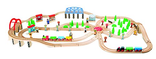 small foot 10087 Eisenbahnset Berufsverkehr, Spielset mit Schienen, Figuren UVM, Holzeisenbahn für Kinder ab 3 Jahren Eisenbahn, Mehrfarbig von Small Foot