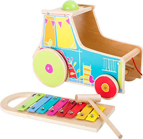 small foot 10377 Traktor inkl. Xylophon aus Holz mit Klopfspiel und zum Musikmachen, ab 18 Monaten Motorikspielzeug, Musikinstrument, Bunt von Small Foot