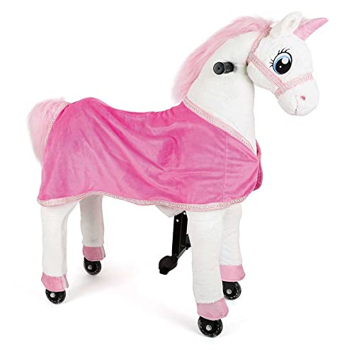 small foot 10586 Reitpferd für Kinder auf Rollen inkl. Lenkung und Einhorn-Design, Fußtritte und Griffe Sorgen für den nötigen Halt, mit Glitzer-Elementen und rosa Decke von Small Foot