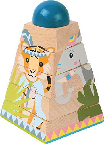 small foot 11090 Würfelpuzzle-Turm Jungle aus Holz, FSC 100 Prozent-Zertifiziert, ab 12 Monaten Spielzeug, Mehrfarbig von Small Foot