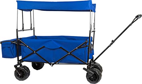 small foot 11316 Faltbarer Bollerwagen mit Sonnendach für Ausflüge, platzsparend, mit Aufbewahrungstasche und Bremsen Spielzeug, Blau von Small Foot