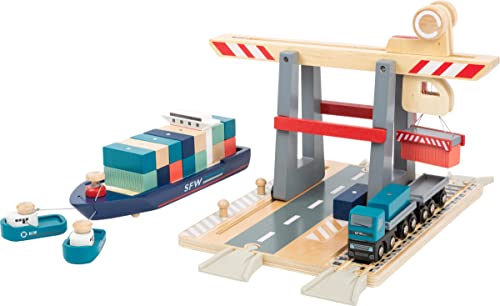 small foot Containerterminal aus Holz, mit beweglicher Containerbrücke, Schiff und Zubehör, ab 3 Jahren, Art-Nr. 11378 von Small Foot