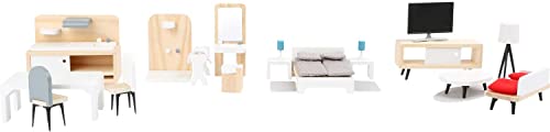 Small Foot Puppenhausmöbel Komplett-Set aus Holz, Wohnzimmer, Küche, Schlafzimmer und Badezimmer, ab 3 Jahren, 11414 Puppenmöbel, Mehrfarbig von Small Foot