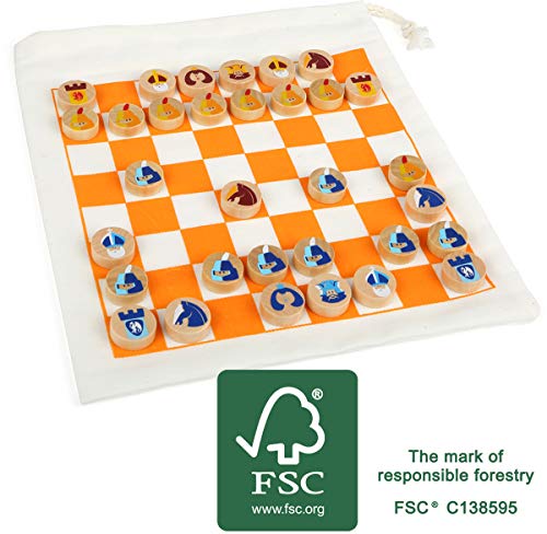 small foot 12021 Schach Reisespiel, FSC 100 Prozent-Zertifiziert, mit praktischem Beutel für Transport und Spielfeld, Dame-Spiel auch möglich Spielzeug, Mehrfarbig von Small Foot
