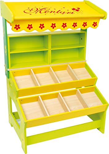 small foot 1553 Verkaufsstand „Max“ aus bunt lackiertem Holz, für allerlei Obst-und Gemüsewaren, Spielspaß ab 3 Jahren Toys, gelb von Small Foot