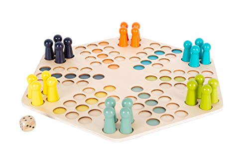 small foot Ludo für 6 Spieler XL aus Holz, Gesellschaftsspiel für die ganze Familie, für Kinder ab 4 Jahren, 1800 von Small Foot