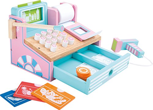 small foot 3125 Kasse aus Holz für Kaufmannsläden, mit Scanner, Spielgeld, Kartenleser und Kassenrolle, ab 3 Jahren von Small Foot