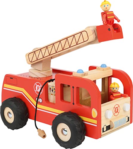 small foot Feuerwehrauto Leiterwagen aus Holz, mit Drehleiter und 2 Feuerwehrmann Figuren, ab 3 Jahren, 8509 von Small Foot