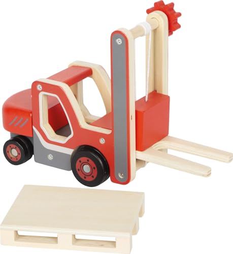 small foot Gabelstapler mit Palette aus Holz, mit beweglicher Gabel und Seilwinde, Spielfahrzeug für Kinder ab 2 Jahren, 12636 von Small Foot