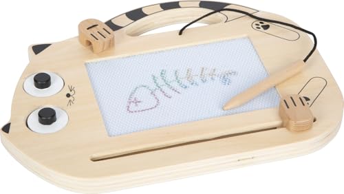small foot Magnetische Zaubertafel „Katze“ aus Holz, Zeichenboard mit Stift und Stempeln, tragbare Tafel, für Kinder ab 2 Jahren, 12604, Holzfarben von Small Foot
