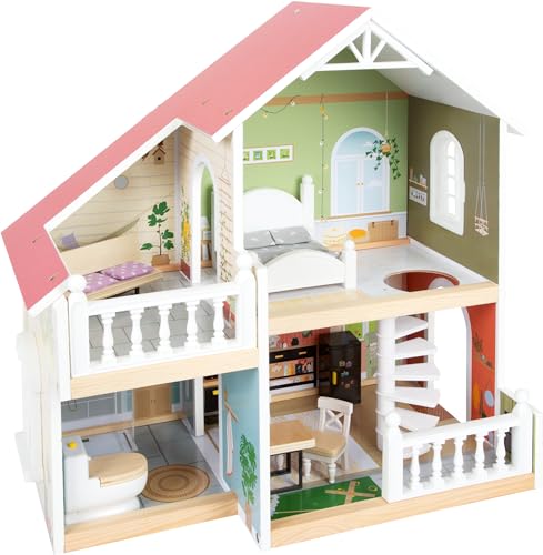 small foot Puppenhaus mit Dachterrasse aus Holz, mit offener Front und Zubehör, für Kinder ab 3 Jahren, 12277 von Small Foot