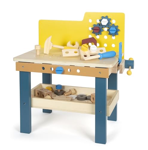 small foot Werkbank „Workshop“, inklusive 4 Werkzeugen und umfangreichem Zubehör aus Holz, für Kinder ab 3 Jahren, 12558 von Small Foot
