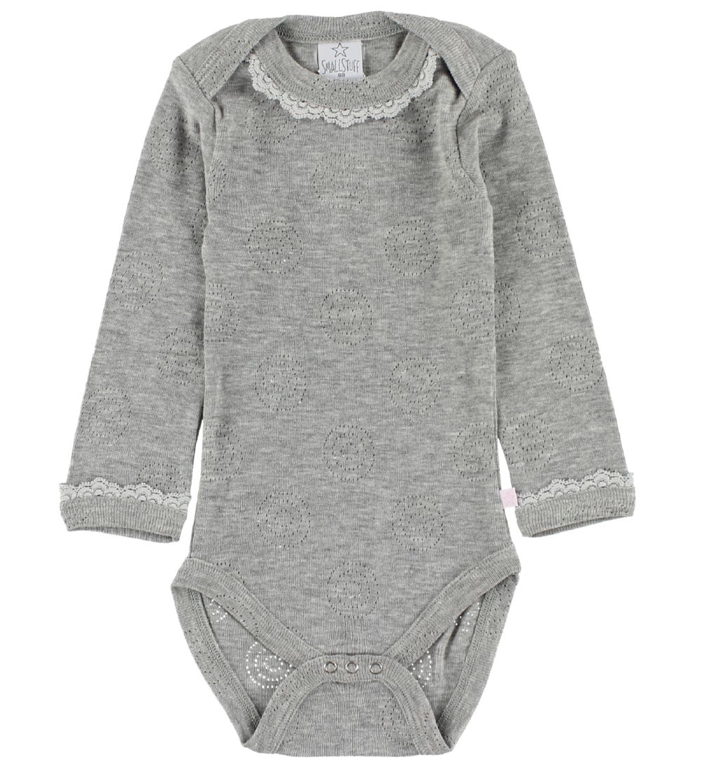 Smallstuff Body - l/ä - Grau Meliert m. Lochmuster/Spitzenrand - Smallstuff - 62 - Body L/Ä Smallstuff Body - l/ä - Grau Meliert m. Lochmuster/Spitzenrand - Smallstuff - 62 - Body L/Ä von Smallstuff