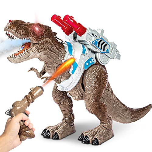 Dinosaurier Spielzeug - Ferngesteuerter Dinosaurier mit Sprühfunktion für Kinder - Elektrisches Spielzeug mit LED Licht und Klang - Dinosaurier Gehen und Brüllen Realistisches Tyrannosaurus Rex von Smalody