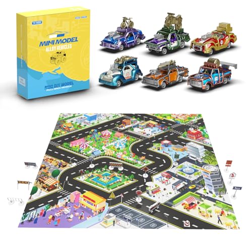 6er-Pack Vintage-Spielzeugauto-Set für Kinder - Klassische Retro-Autos mit Metallrahmen, Spiel-Straßenkarte & Verkehrsschildern,Kinderfahrzeuge, Spielzeug ab 3+ für Autoliebhaber 6er-Pack Vintage-Spielzeugauto-Set für Kinder - Klassische Retro-Autos mit Metallrahmen, Spiel-Straßenkarte & Verkehrsschildern,Kinderfahrzeuge, Spielzeug ab 3+ für Autoliebhaber von Smart BeBe