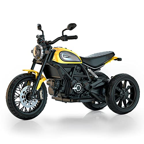 Smart BeBe Kinder Elektro-Motorrad Ducati Scrambler 12V Batterie hohe/niedrige Geschwindigkeit MP3 Sound und Lichter 3 Räder 3-8 Jahre (Gelb) von Smart BeBe