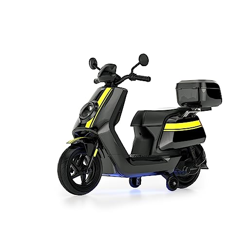 Smart BeBe NQI GT Kinder Elektro Motorrad für Kinder 12V Batterie Dual Motoren MP3 Realistische Sound und Lichter W/Stützräder 3-8 Jahre (Schwarz) von Smart BeBe