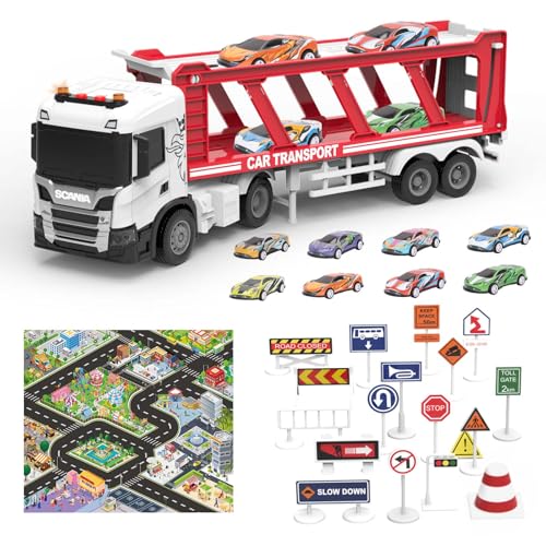Transport-Autos Carrier LKW-Spielzeug für Kinder:Reibungsbetriebener Transporter Carrier-LKW-Spielzeug,Spielset mit Karte und Verkehrsschildern, Geburtstags Jungen ab 3 Transport-Autos Carrier LKW-Spielzeug für Kinder:Reibungsbetriebener Transporter Carrier-LKW-Spielzeug,Spielset mit Karte und Verkehrsschildern, Geburtstags Jungen ab 3 von Smart BeBe