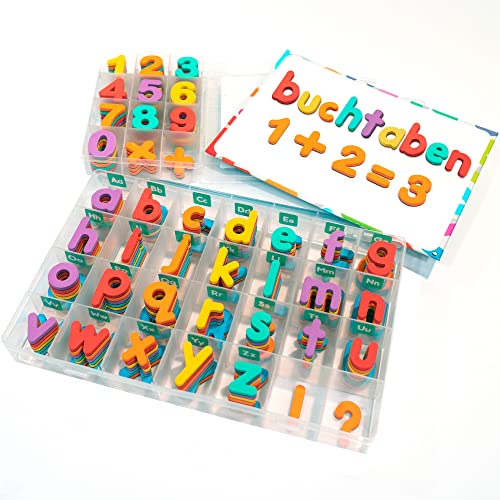 Magnetische Buchstaben und Zahlen für Kinder – Das komplette Set: 182 Buchstaben und 81 Zahlen sowie Symbole – Kühlschrankmagneten – Beinhaltet 2 Boxen, Magnettafel, Stifte und Löschschwamm von Smart Panda