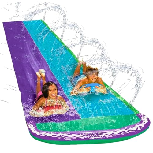 Smart-Planet Doppel Wasserrutsche XXL für Kinder extra stabil - 482cm x 145cm - Garten Wasserbahn mit Sprengler und Schlauchanschluss von Smart-Planet