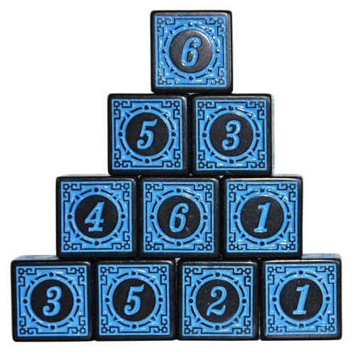 SmartDealsPro 10er-Pack D6 Sechs Seiten 16 mm Würfel für DND MTG PRG Wow Tischspiel Mathematik Unterricht (blauer Buchstabe) von SmartDealsPro