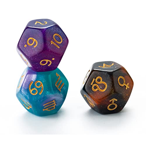SmartDealsPro Sternzeichen-Würfel für Sternzeichen, 12-seitig, D12, für Sternbild, Tarotkarten, Spielzubehör, 3 Stück (Farbe 4) von SmartDealsPro