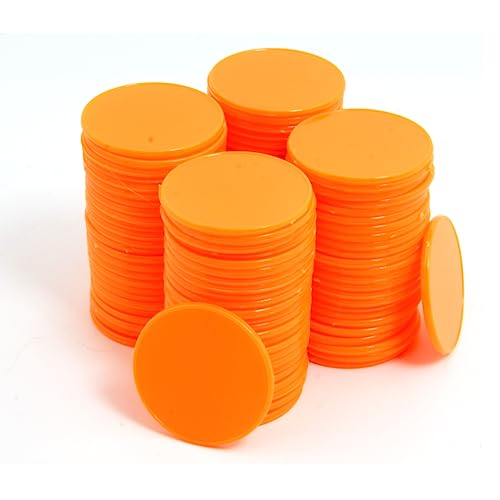 Smartdealspro Undurchsichtiger Lernzähler aus Kunststoff, Mini-Poker-Chips, Spielsteine mit Aufbewahrungsbox (Orange, 32 mm (100 Stück)) von SmartDealsPro