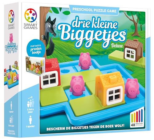 SmartGames | DREI kleine Ferkel - Deluxe | Brettspiel Kind 3-6 Jahre | Pädagogisches Holzpuzzle | 48 Herausfordernde Aufgaben | Logikspiel ab 3 Jahren | 1 Spieler | Kognitive Entwicklung von SmartGames