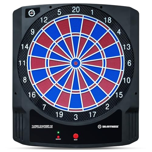 Carromco Dartscheibe elektronisch mit App, 2-Loch, Smartness Turbo Charger 4.0, rot-blau für 1-8 Spieler mit Pfeilen und USB-Kabel, mit 17 Spielen/312 Variationen (inkl. Cricket) von Smartness