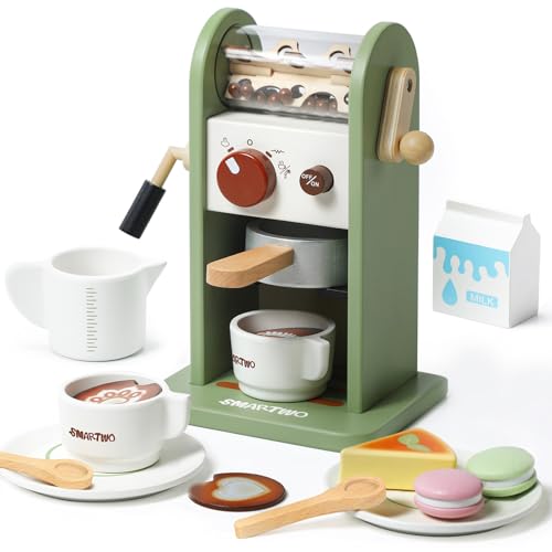 Smartwo Kaffeemaschine Kinder Holz, Kinderküche Kaffeemaschine mit Mühle, Spielküche Zubehör, Espressomaschine Holzspielzeug Set, Küchenzubehör Rollenspiele, Geschenk Mädchen ab 3 Jahre, Grün Smartwo Kaffeemaschine Kinder Holz, Kinderküche Kaffeemaschine mit Mühle, Spielküche Zubehör, Espressomaschine Holzspielzeug Set, Küchenzubehör Rollenspiele, Geschenk Mädchen ab 3 Jahre, Grün von Smartwo