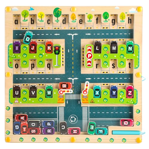 Smartwo Magnetisches Alphabet Puzzle, Magnetspiel Labyrinth ab 3 4 5 6 Jahre, Lernspiele zum Buchstaben Lernen, Montessori Holzspielzeug für Feinmotorik, Vorschulkinder Mädchen Jungen Geschenk von Smartwo