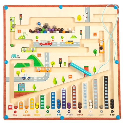Smartwo Magnetspiel Labyrinth Holzspielzeug ab 3 Jahre, Magnetische Stadtlabyrinth Sortierspiel, Montessori Farben & Zahlen Lernspielzeug, Kinder Reisespiele, Geschenk Mädchen Jungen 4 5 6 Jahre von Smartwo