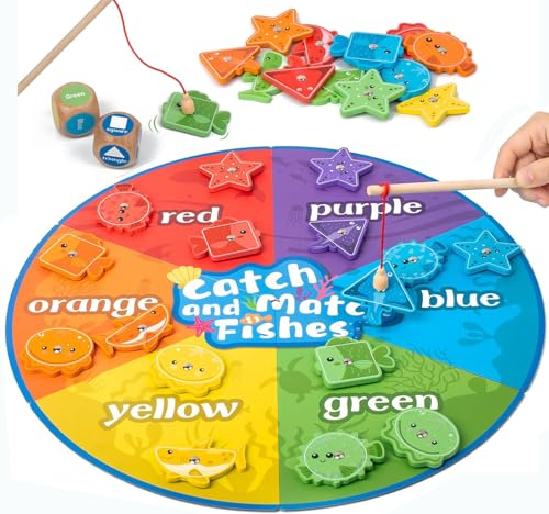 Smartwo Magnetische Angelspiel ab 2 Jahre Montessori Spielzeug 2 3 4 Jahre Fische Angeln Spiel für Kinder Holz Kinderspielzeug Farben Formen Lernspiele Geschenk für 2 Jährige Jungen & Mädchen von Smartwo