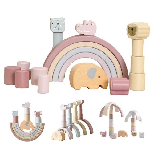 Smartwo Regenbogen Holz, Montessori Holzspielzeug Baby, Balance Stapelspiel, Bausteine für Kinder ab 1 Jahr, Stapelturm in Pastellfarbe, Geburtstagsgeschenke für Mädchen & Jungen 1-2 Jahre von Smartwo