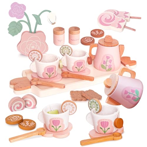 Smartwo Teeservice Holz Kinderküche, Tee Set für Spielküche, Küchenzubehör Holzspielzeug, Teeparty Rollenspiele Geschirr, Geschenk für Mädchen Kleinkinder ab 3 Jahre, Rosa, 23 Teilig Smartwo Teeservice Holz Kinderküche, Tee Set für Spielküche, Küchenzubehör Holzspielzeug, Teeparty Rollenspiele Geschirr, Geschenk für Mädchen Kleinkinder ab 3 Jahre, Rosa, 23 Teilig von Smartwo