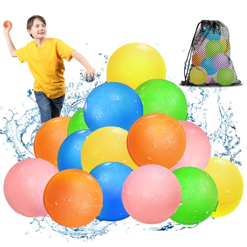 Smasiagon 15 Stück Wiederverwendbare Wasserbomben Selbstschließend, Schnell befüllbare Silikon Spritzbälle für Kinder Erwachsene, Outdoor Sommerspaß Wasserspielzeug für Party Wasserpark Familienspiel von Smasiagon