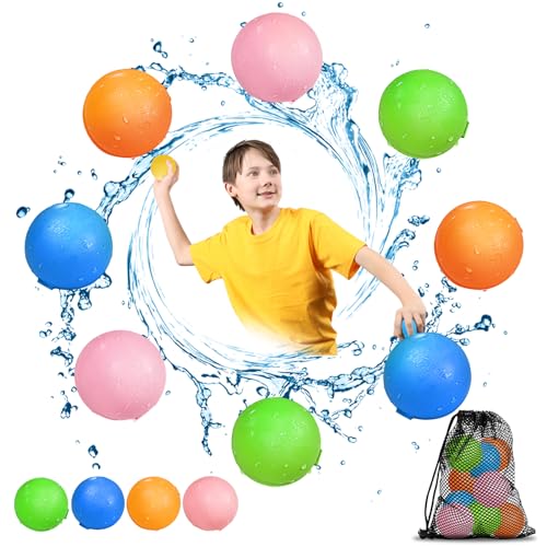 Smasiagon 8 Stück Wiederverwendbare Wasserbomben Selbstschließend, Schnell befüllbare Silikon Spritzbälle für Kinder Erwachsene, Outdoor Sommerspaß Wasserspielzeug für Party, Wasserpark, Familienspiel von Smasiagon