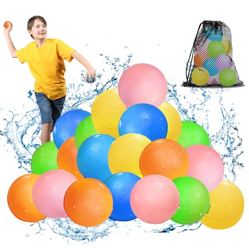 Smasiagon Wasserbomben Wiederverwendbar Selbstschließend: 20 Stück Wiederbefüllbare Wasserballons - Silikon Wasserspielzeug Kinder Outdoor Pool Spielzeug Strandspielzeug für Sommerspaß Draussen von Smasiagon