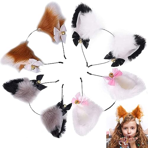 Smavles Fuchsohren Stirnband 4 Stück Katzenohren Haarreif Cosplay Haarband Plüsch Party Kostüm Haarschmuck für Kinder und Erwachsene von Smavles