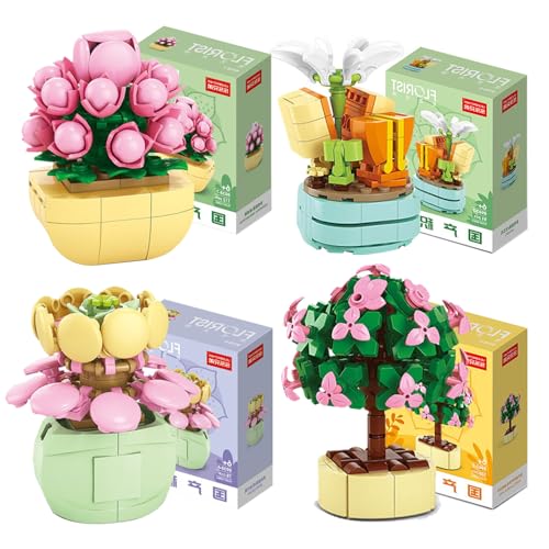 Smavles Sukkulenten Blumen Bausteine Set, 4 künstliche Pflanzen, Mini Pflanzen für Erwachsene Home Dekor Botanical Collection Geburtstagsgeschenke zum Muttertag Mädchen und Frauen (442 Stück) von Smavles