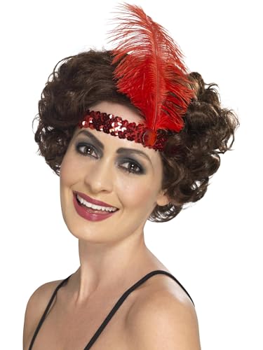 Smiffys Flapper-Stirnband, Rot, mit Feder von Smiffys