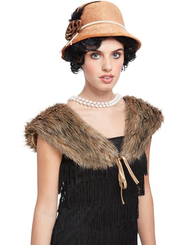 20s Deluxe Instant Kit, Brown, with Hat & Faux Fur Stole von Smiffys