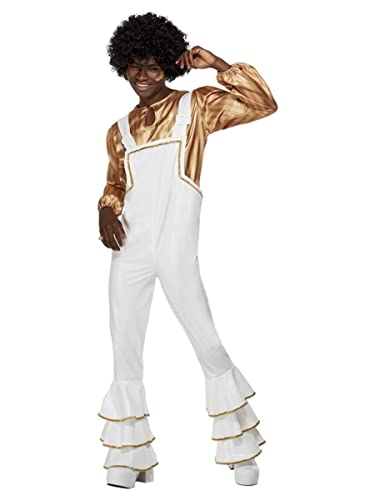 70s Glam Costume, White, Shirt & Dungarees, (XL) von Smiffys
