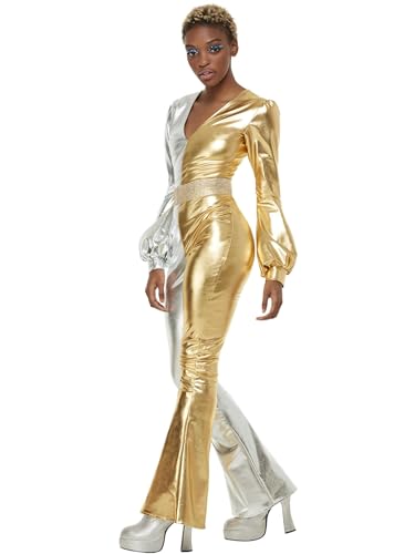 70s Super Chic Costume, Gold & Silver, All In One & Belt (XS) von Smiffys