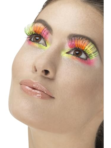 Smiffys 80er-Jahre Party-Wimpern, Neon, Mehrfarbig mit schwarzen Streifen, Kleber inklusive von Smiffys