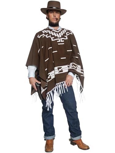 Authentische Western Kollektion Umherstreifender Räuber Kostüm mit Poncho Weste mit Hemdattrappe und Halstuch, Medium von Smiffys