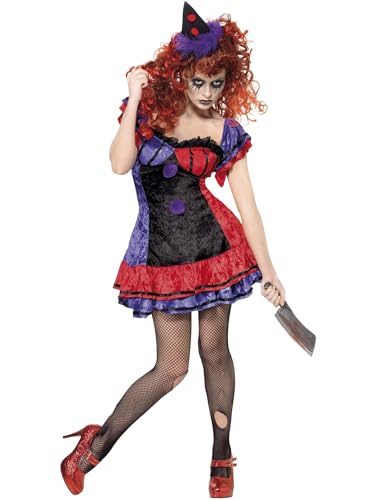 Cirque Sinister Bo Bo der Clown Damenkostüm mit Kleid und Hut, Medium von Smiffys