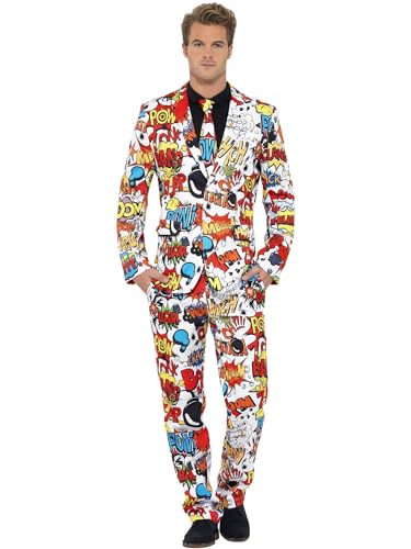 Smiffys, Herren Comic Strip Anzug Kostüm, Jacke, Hose und Krawatte, Mehrfarbig (Red & White) ,Größe: L, 43526 von Smiffys