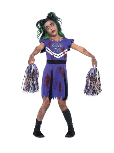 Dark Cheerleader Costume, Purple & Black, with Dress & Pom Poms, (L) von Smiffys